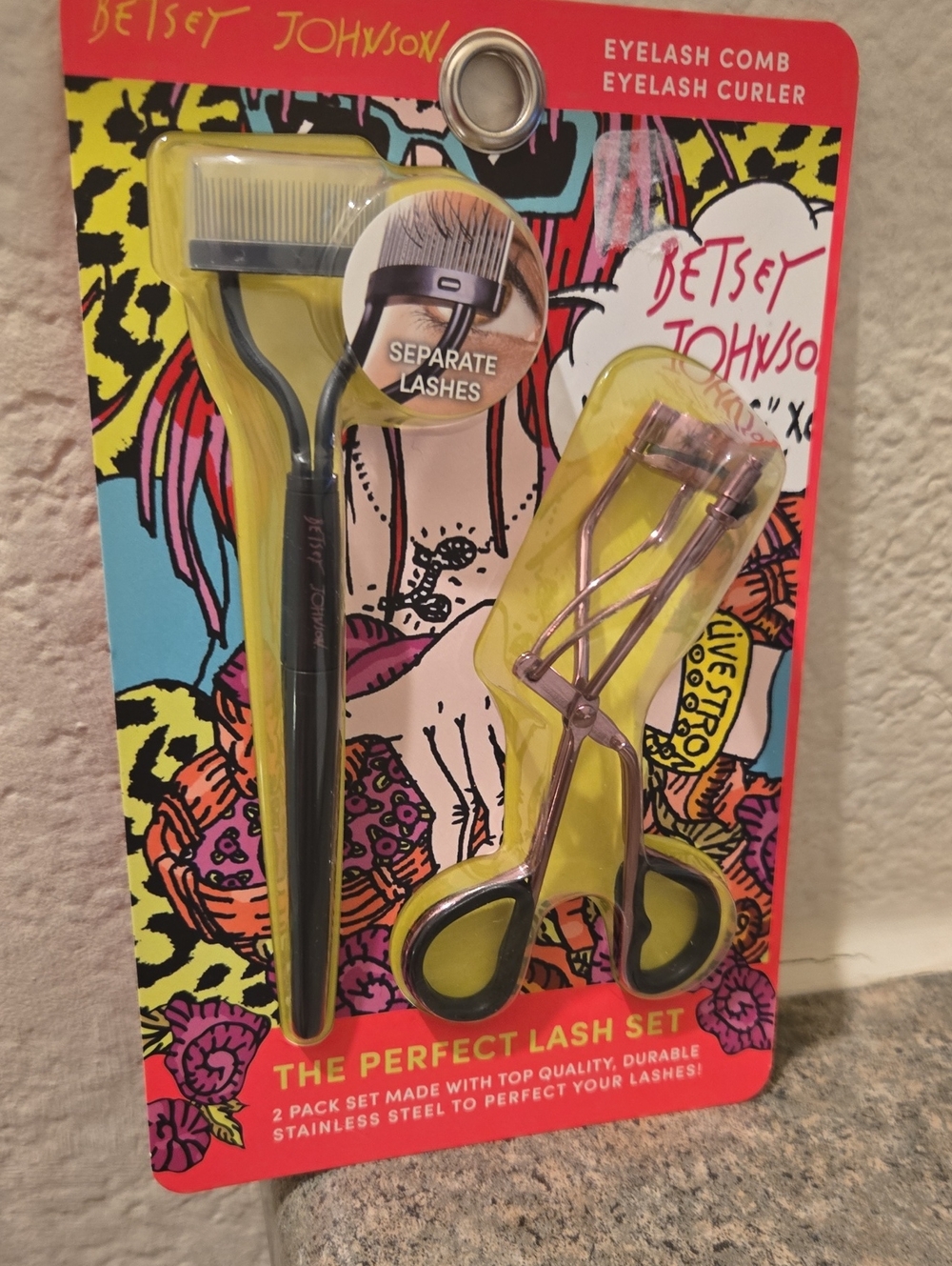 Betsey Johnson Black Comb & Rose Gold Lash Curler Set New